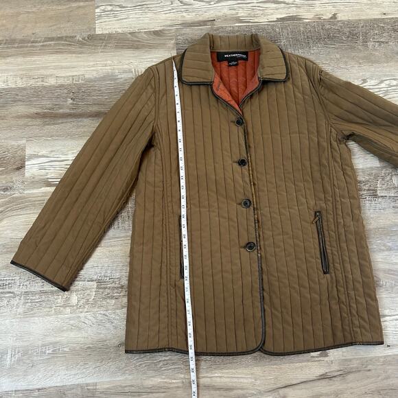 Weatherproof Quilted Barn Jacket Brown Button Front Riding Coat Orange Lining L - Picture 9 of 9